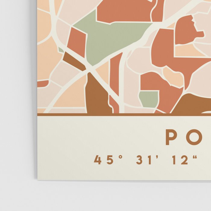 PORTLAND OREGON CITY MAP EARTH TONES Poster Gallery Image 3