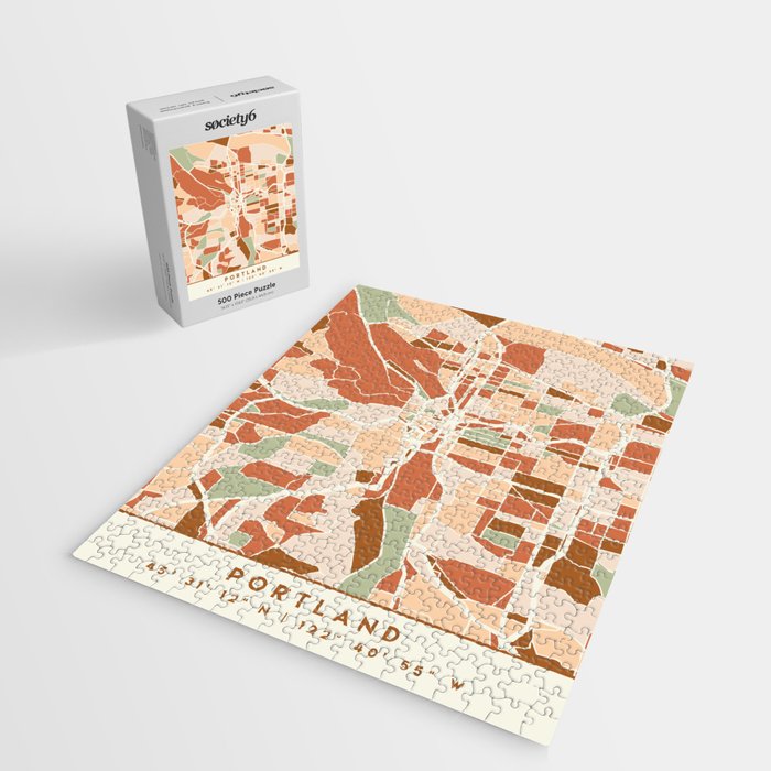 PORTLAND OREGON CITY MAP EARTH TONES Jigsaw Puzzle Gallery Image 2
