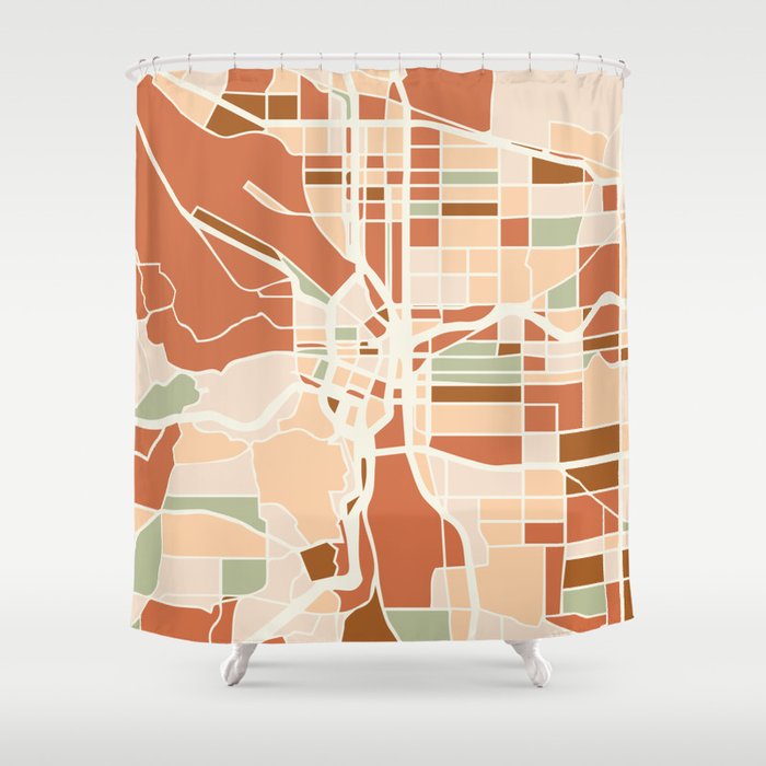 PORTLAND OREGON CITY MAP EARTH TONES Shower Curtain Gallery Image 1