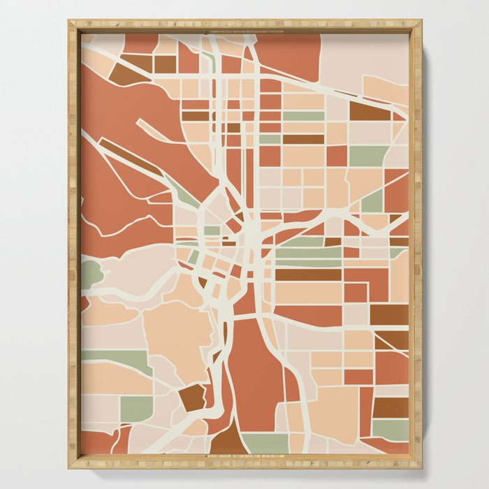 PORTLAND OREGON CITY MAP EARTH TONES Serving Tray Gallery Image 1