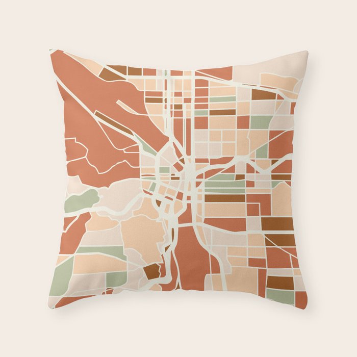 PORTLAND OREGON CITY MAP EARTH TONES Throw Pillow Gallery Image 1
