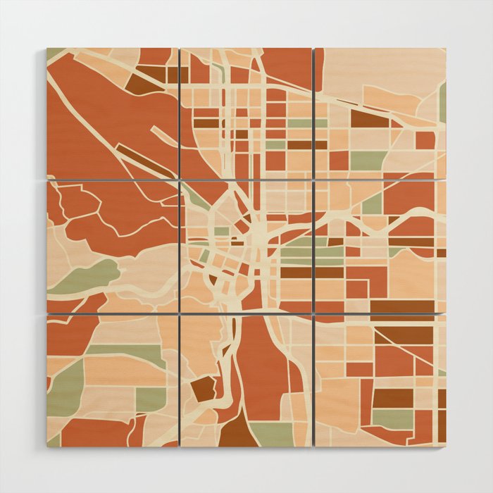 PORTLAND OREGON CITY MAP EARTH TONES Wood Wall Art Gallery Image 1