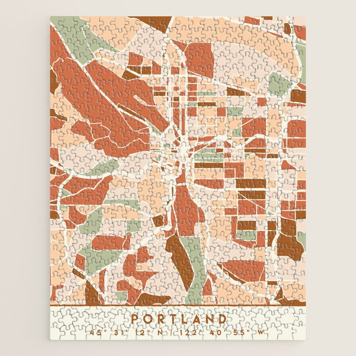 PORTLAND OREGON CITY MAP EARTH TONES Jigsaw Puzzle Gallery Image 1