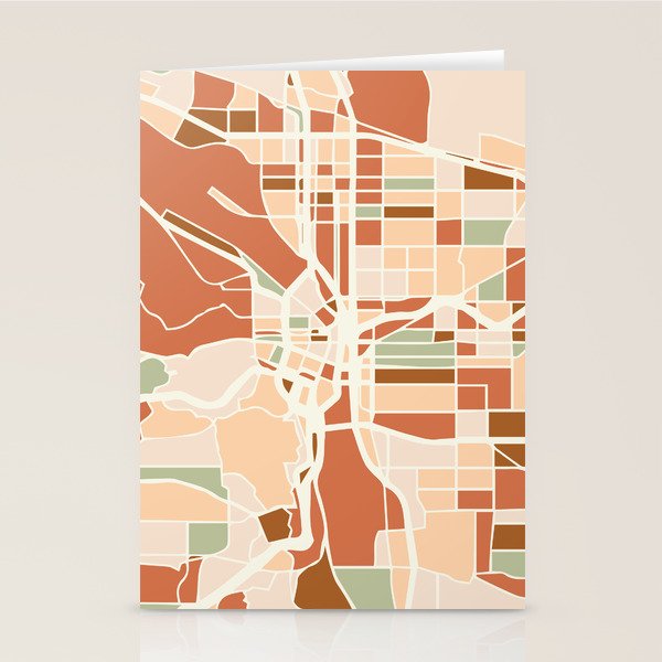 PORTLAND OREGON CITY MAP EARTH TONES Stationery Card Gallery Image 1