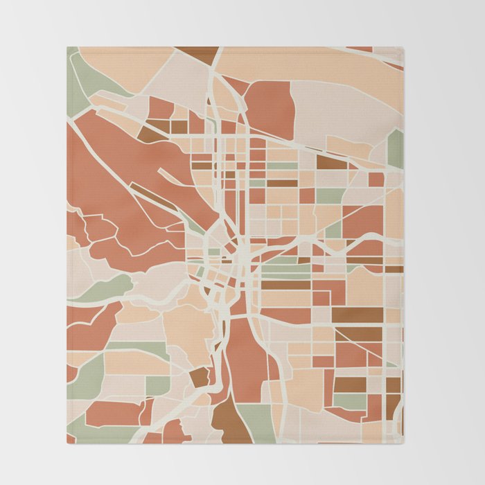 PORTLAND OREGON CITY MAP EARTH TONES Throw Blanket Gallery Image 2