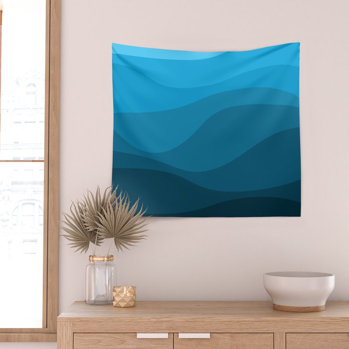 Blue wavy ocean Wall Tapestry Gallery Image 2