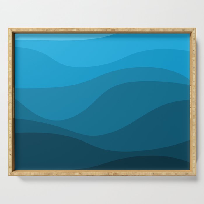Blue wavy ocean Serving Tray Gallery Image 1