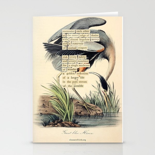 Bird Divinations: Great Blue Heron (about: almanacofbirds.org) Stationery Card