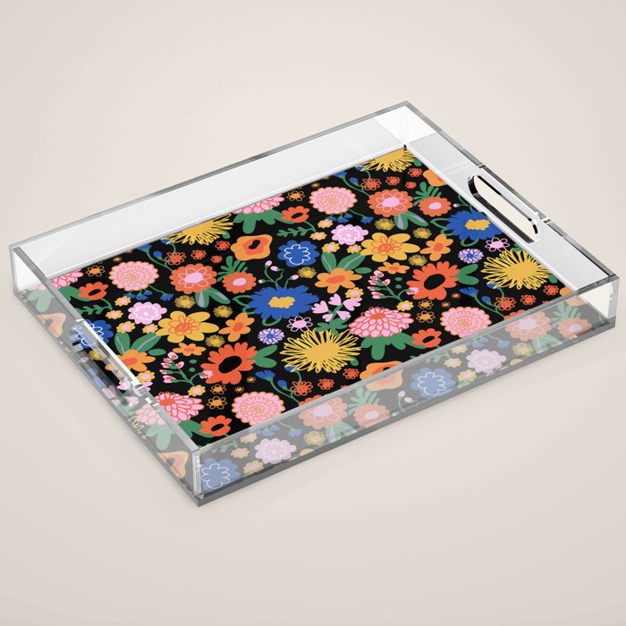 Night flowers pattern Acrylic Tray Gallery Image 1