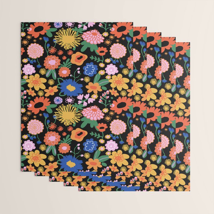 Night flowers pattern Wrapping Paper Gallery Image 3