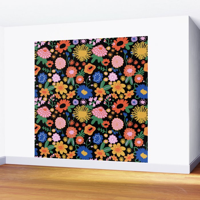 Night flowers pattern Wall Mural Gallery Image 2