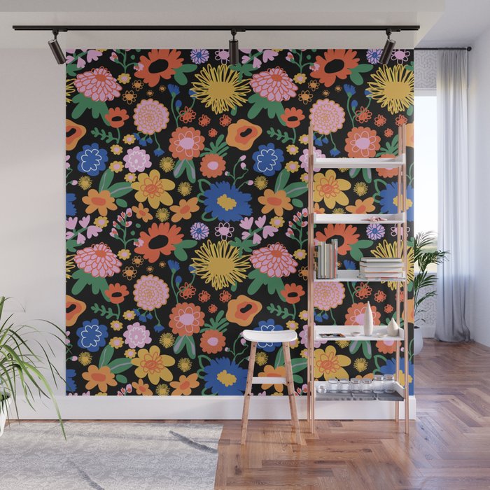 Night flowers pattern Wall Mural Gallery Image 1