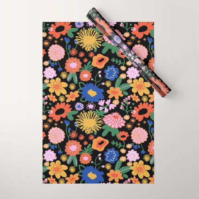 Night flowers pattern Wrapping Paper Gallery Image 1