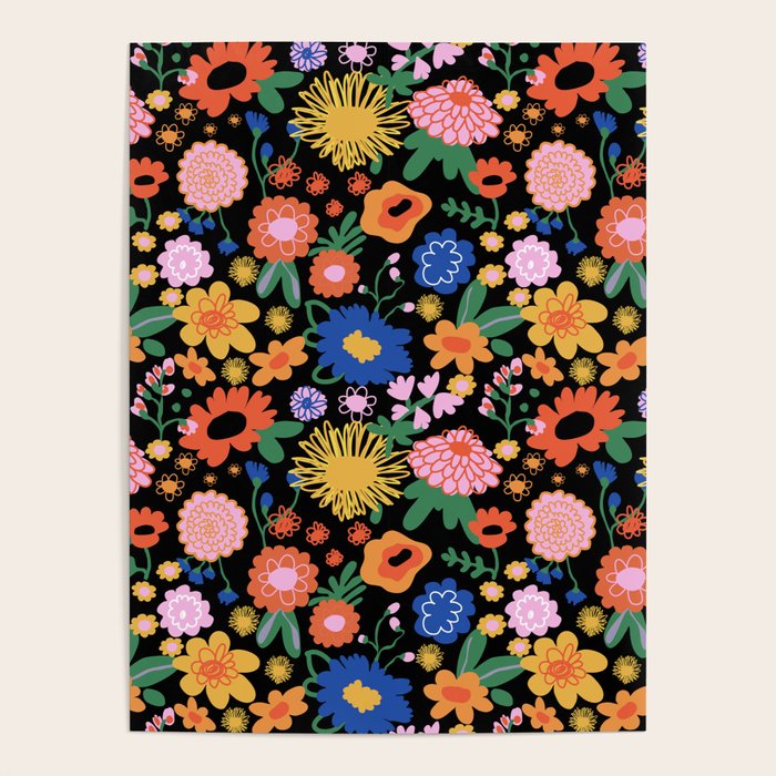 Night flowers pattern Poster Gallery Image 1