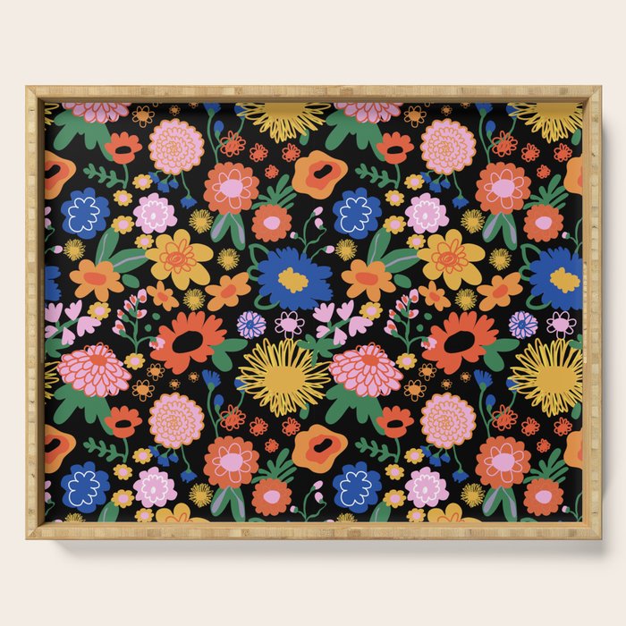 Night flowers pattern Serving Tray Gallery Image 1