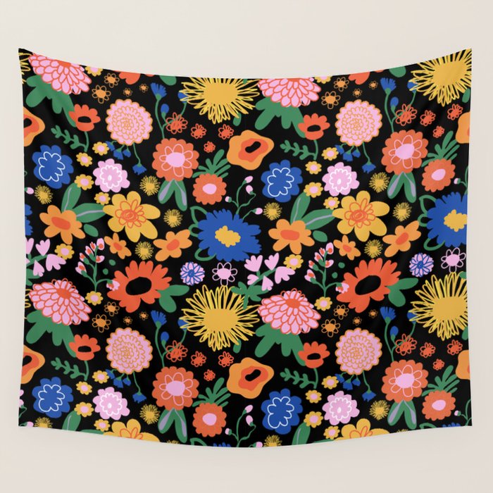 Night flowers pattern Wall Tapestry Gallery Image 1