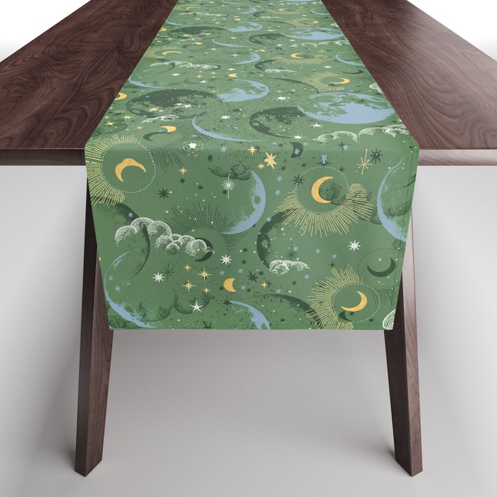 Greenish starry lunar sky Table Runner Gallery Image 1