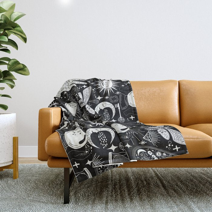 Enchanted - Enchantment - Black and White Throw Blanket Gallery Image 1