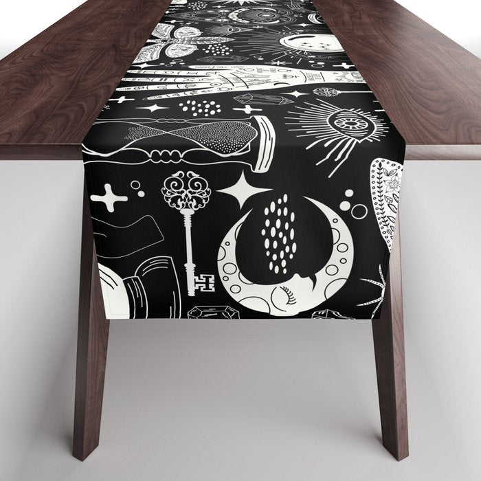 Enchanted - Enchantment - Black and White Table Runner Gallery Image 1