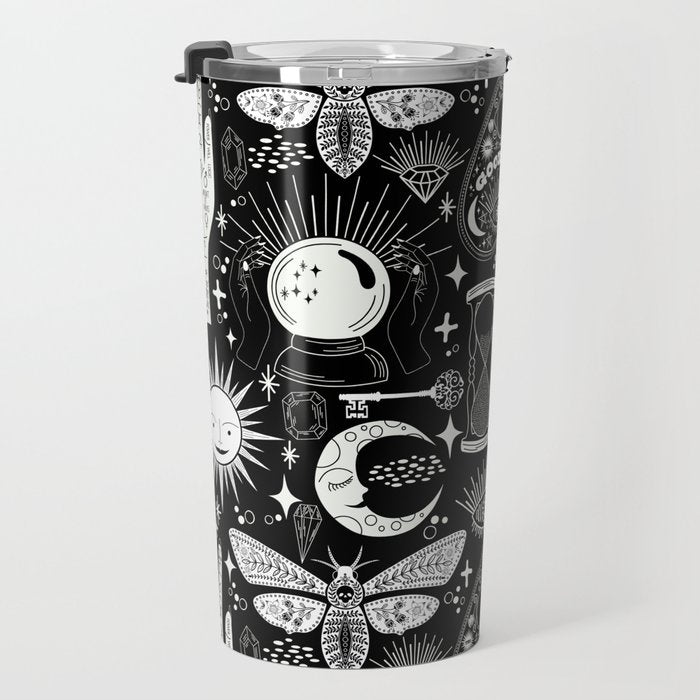 Enchanted - Enchantment - Black and White Travel Mug Gallery Image 3
