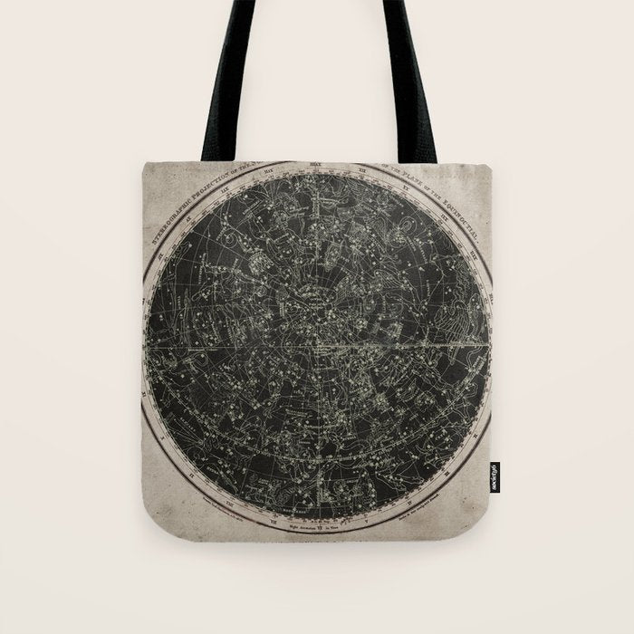 Constellations of the Northern Hemisphere on Vintage Paper Tote Bag Gallery Image 1