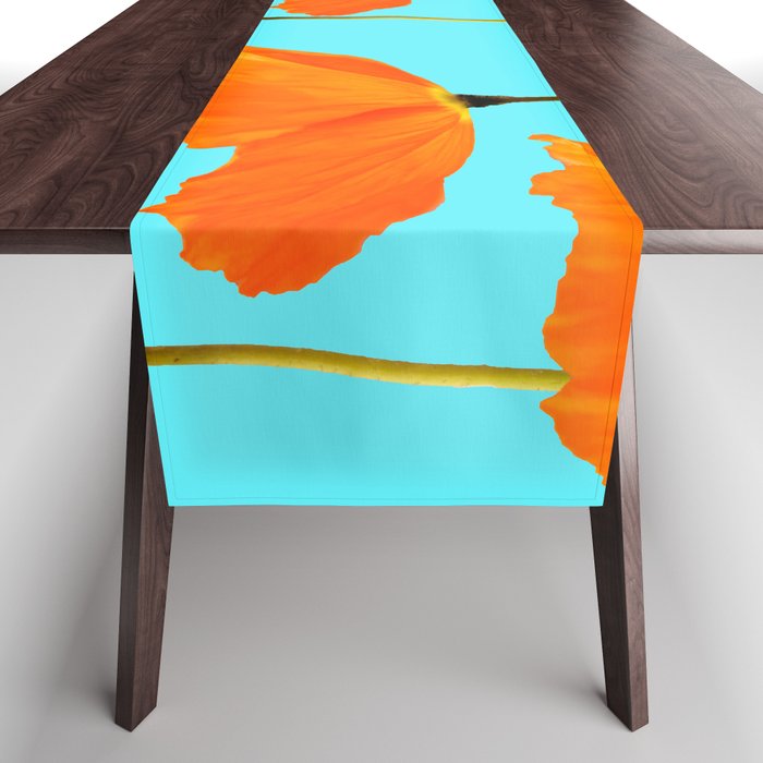 Poppies On A Turquoise Background #decor #society6 #buyart Table Runner Gallery Image 1