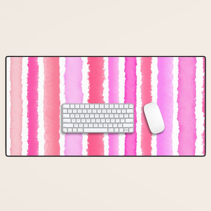 Wide Watercolour Stripes - Pink Desk Mat Gallery Image 1