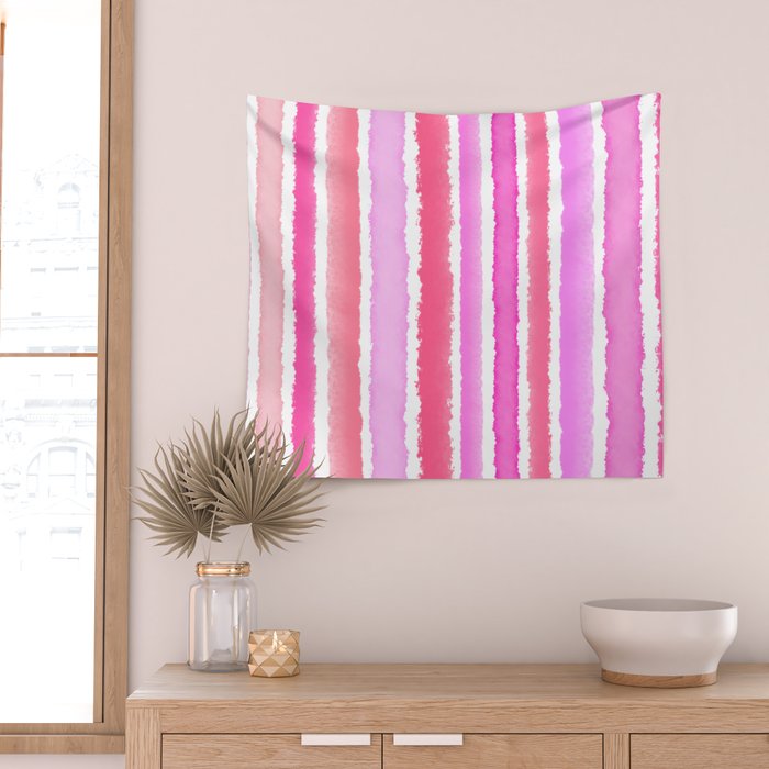 Wide Watercolour Stripes - Pink Wall Tapestry Gallery Image 2