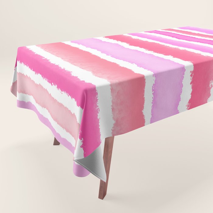 Wide Watercolour Stripes - Pink Tablecloth Gallery Image 1