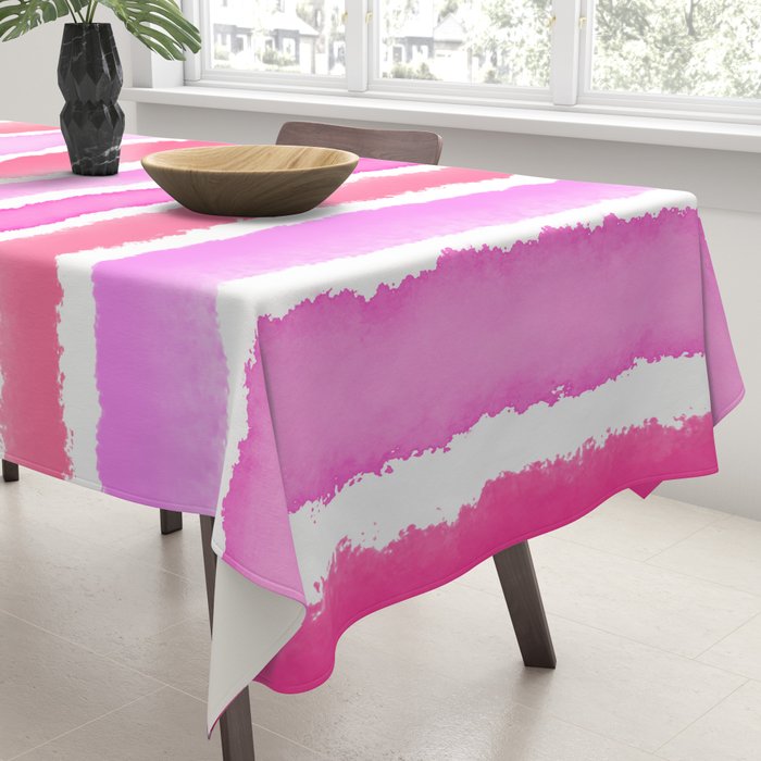 Wide Watercolour Stripes - Pink Tablecloth Gallery Image 3