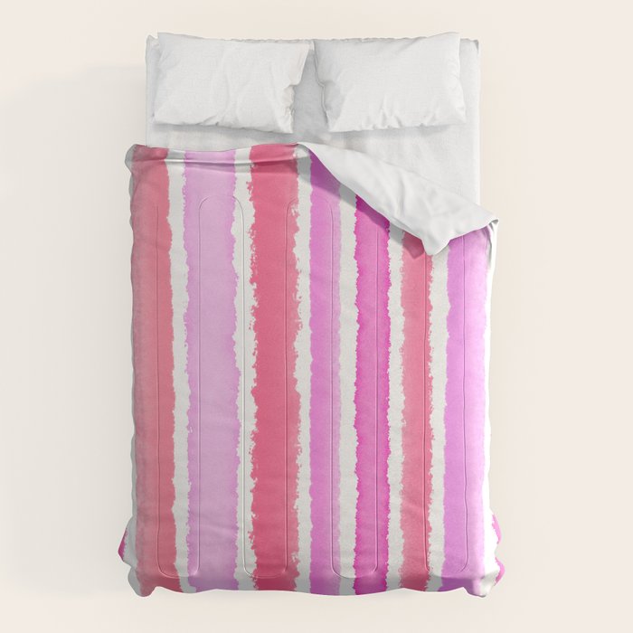 Wide Watercolour Stripes - Pink Comforter Gallery Image 1