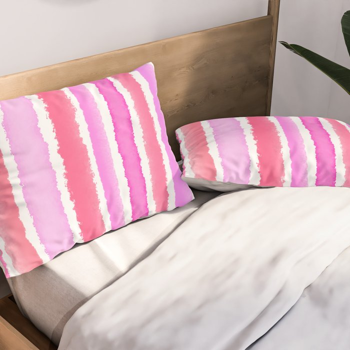 Wide Watercolour Stripes - Pink Pillow Sham Gallery Image 2