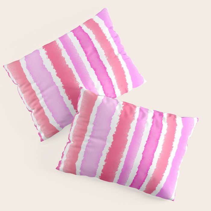 Wide Watercolour Stripes - Pink Pillow Sham Gallery Image 3