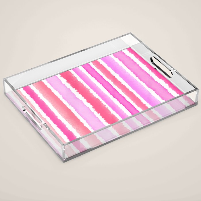 Wide Watercolour Stripes - Pink Acrylic Tray Gallery Image 1
