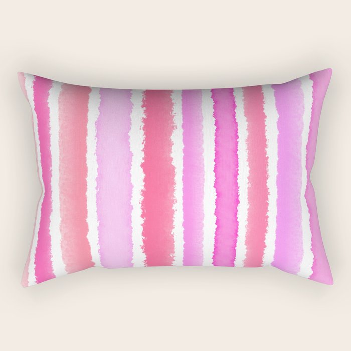 Wide Watercolour Stripes - Pink Rectangular Pillow Gallery Image 2