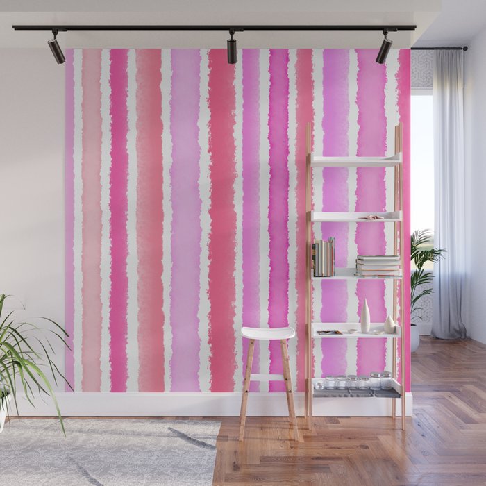 Wide Watercolour Stripes - Pink Wall Mural Gallery Image 1