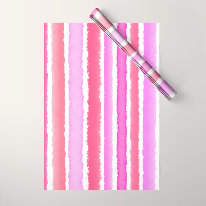 Wide Watercolour Stripes - Pink Wrapping Paper Gallery Image 1