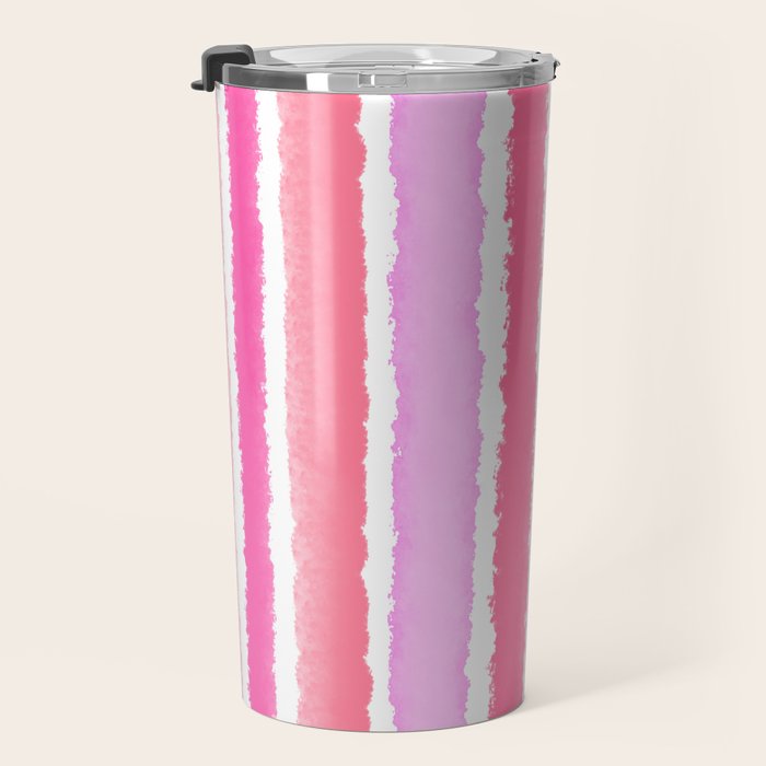 Wide Watercolour Stripes - Pink Travel Mug Gallery Image 3