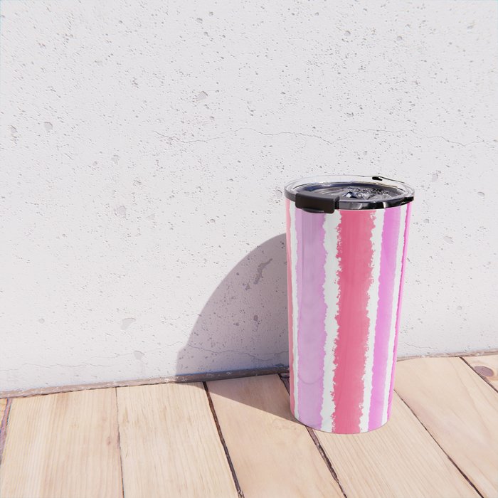 Wide Watercolour Stripes - Pink Travel Mug Gallery Image 4