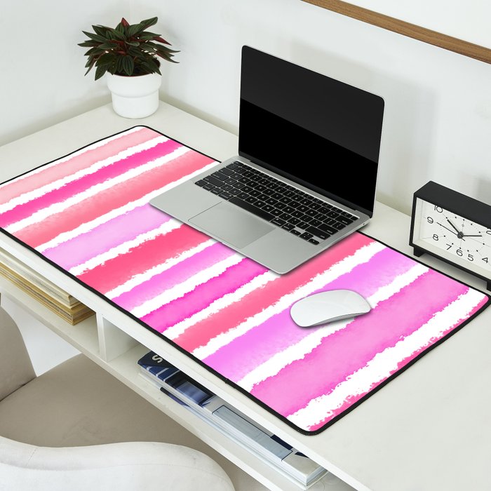 Wide Watercolour Stripes - Pink Desk Mat Gallery Image 2