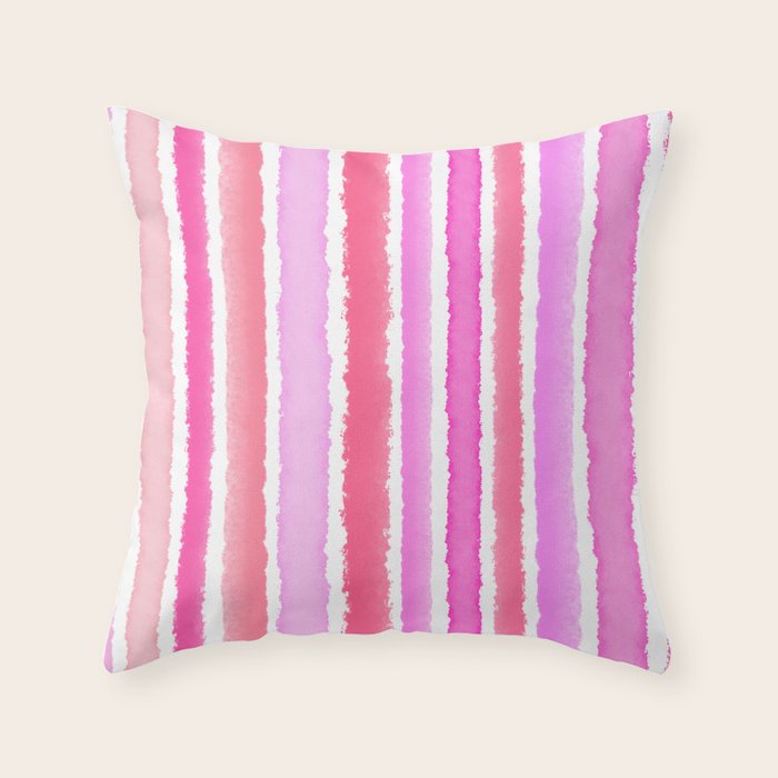 Wide Watercolour Stripes - Pink Throw Pillow Gallery Image 1