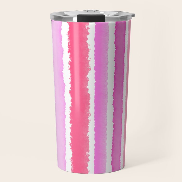 Wide Watercolour Stripes - Pink Travel Mug Gallery Image 1