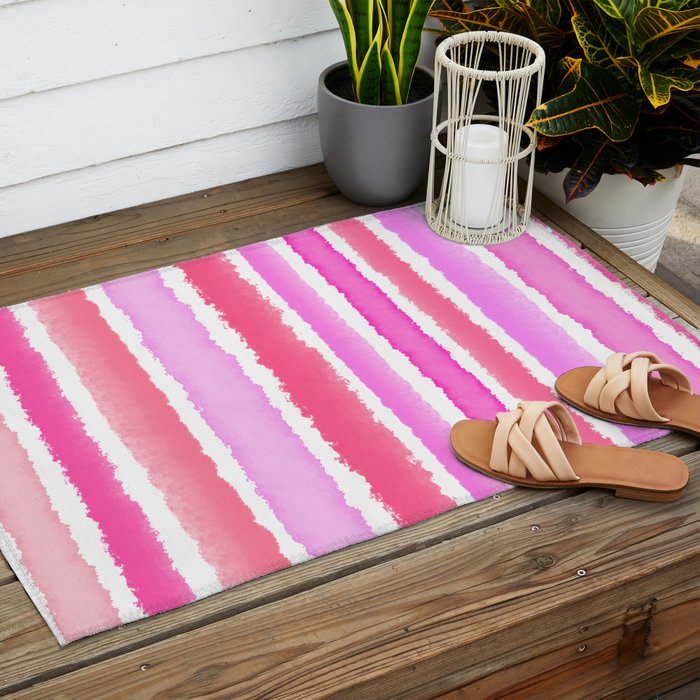 Wide Watercolour Stripes - Pink Outdoor Rug Gallery Image 2
