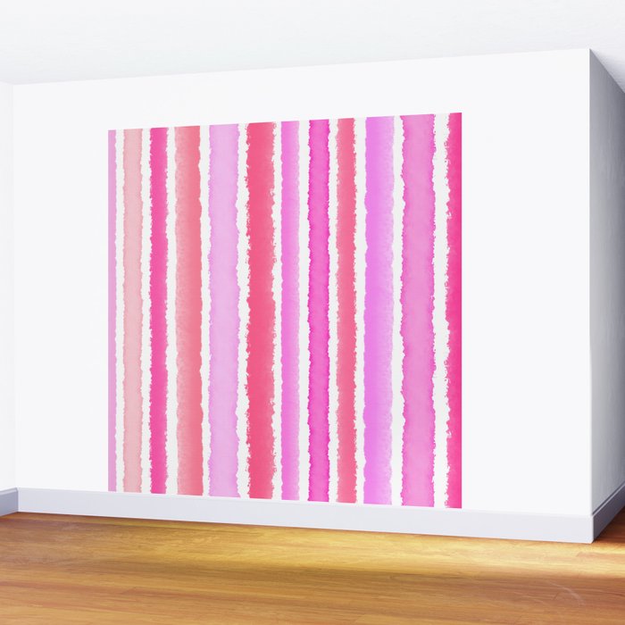 Wide Watercolour Stripes - Pink Wall Mural Gallery Image 2