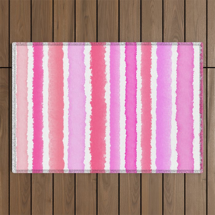 Wide Watercolour Stripes - Pink Outdoor Rug Gallery Image 1