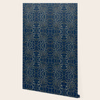 Floral Prints, Line Art, Navy Blue and Gold Wallpaper Gallery Image 2