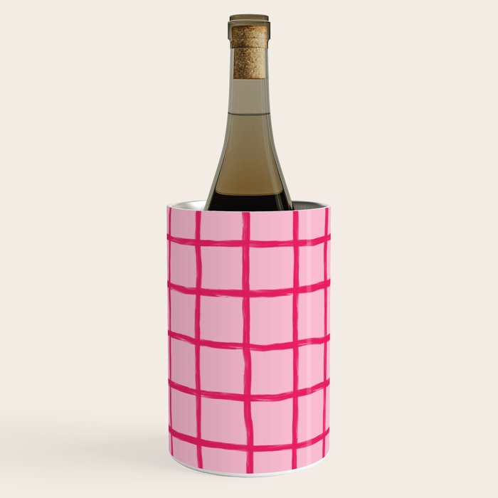 Hot Pink on Blush Checkered Grid Wine Chiller Gallery Image 1