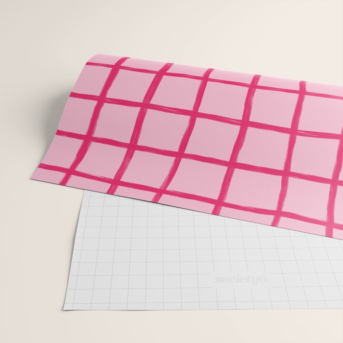 Hot Pink on Blush Checkered Grid Wrapping Paper Gallery Image 2