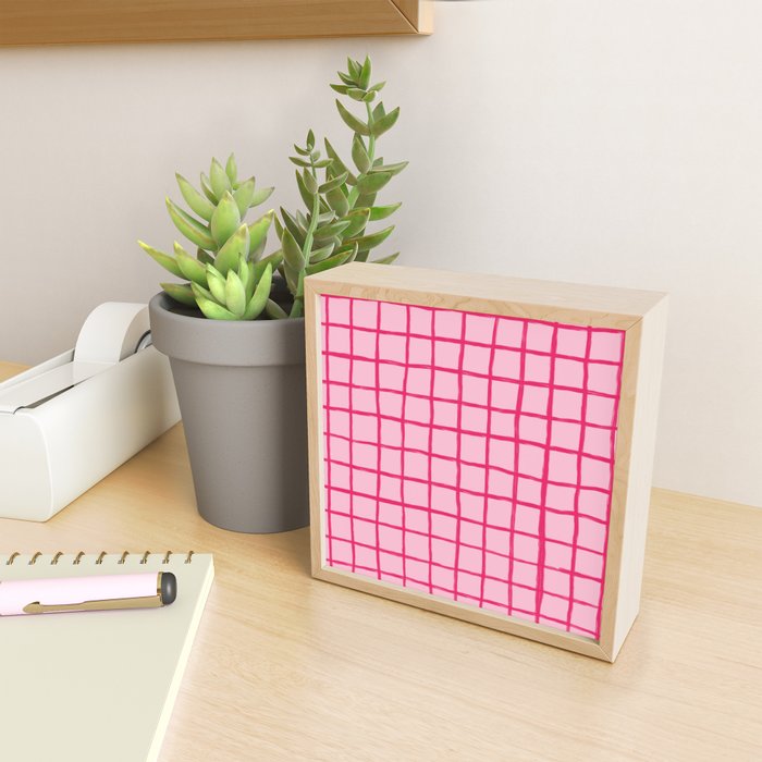 Hot Pink on Blush Checkered Grid Mini Art Print Gallery Image 2
