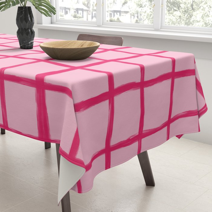 Hot Pink on Blush Checkered Grid Tablecloth Gallery Image 3